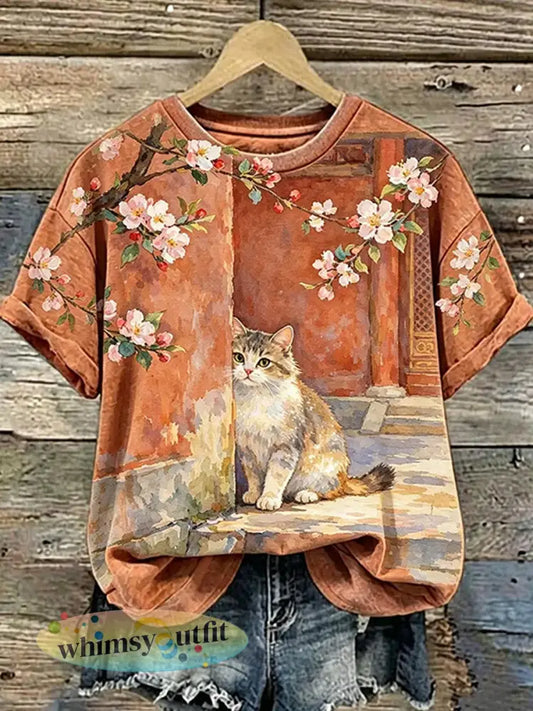 Dames vintage dierenkunstprint casual t-shirt - A / S