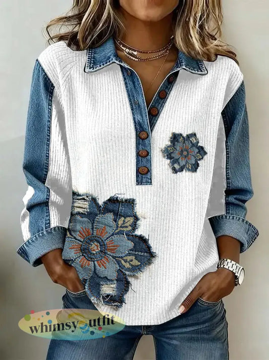 Dames vintage gebloemde print casual top met lange mouwen - als foto / S