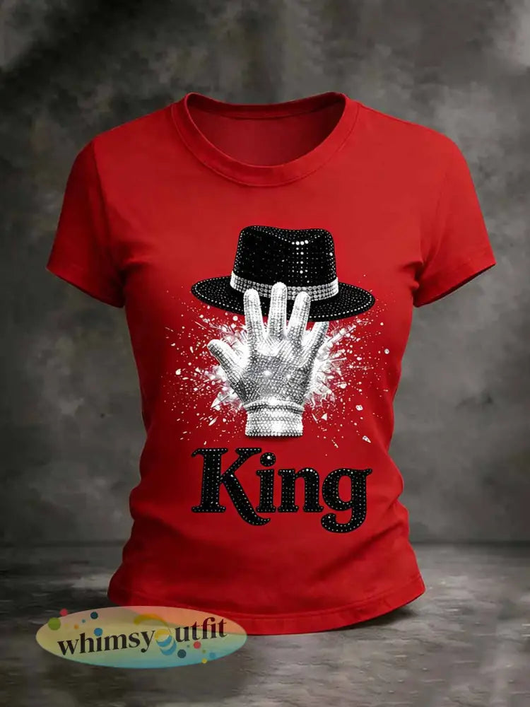 Dames Vintage Herdenkingskoning van Pop Gedrukt T-shirt - als foto / S