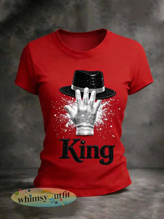 Dames Vintage Herdenkingskoning van Pop Gedrukt T-shirt - als foto / S