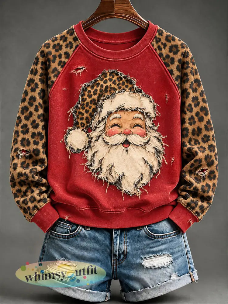 Dames Vintage kerstman Raglan mouw Sweatshirt - als foto / S