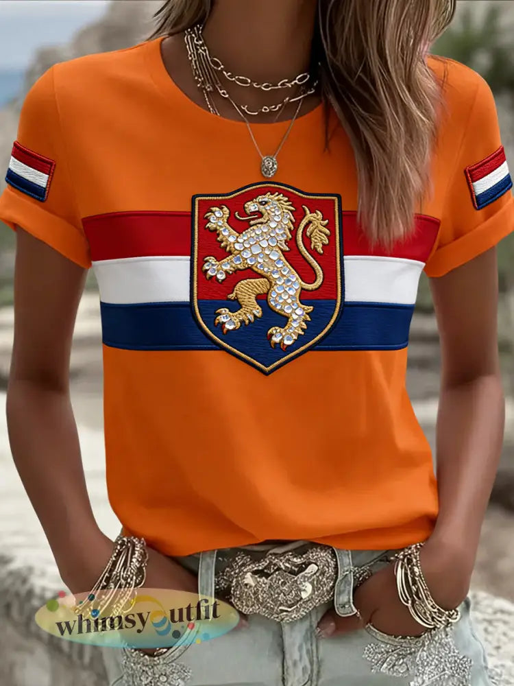 Dames Vintage Koningsdag Badge Casual T-shirt - Sinaasappel / S