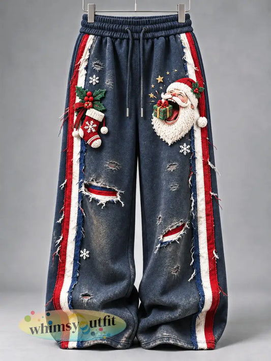 Dames vintage Nederlandse kerstprint casual broek - Donkerblauw / S