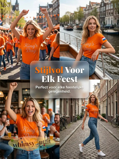 Dames Vintage Nederlandse Koningsdag Art Casual T-shirt