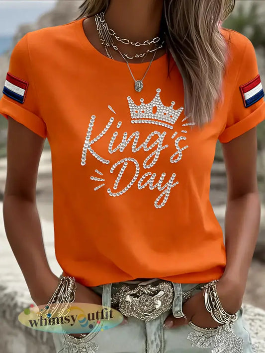 Dames Vintage Nederlandse Koningsdag Art Casual T-shirt - Sinaasappel / S