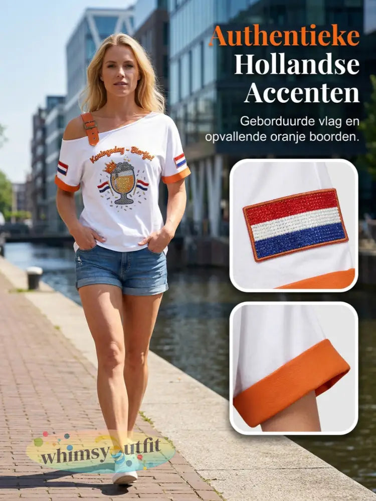 Dames Vintage Nederlandse Koningsdag Bier Casual T-shirt