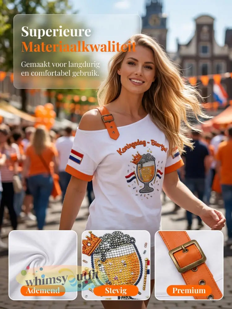 Dames Vintage Nederlandse Koningsdag Bier Casual T-shirt