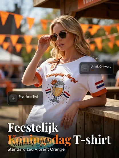 Dames Vintage Nederlandse Koningsdag Bier Casual T-shirt