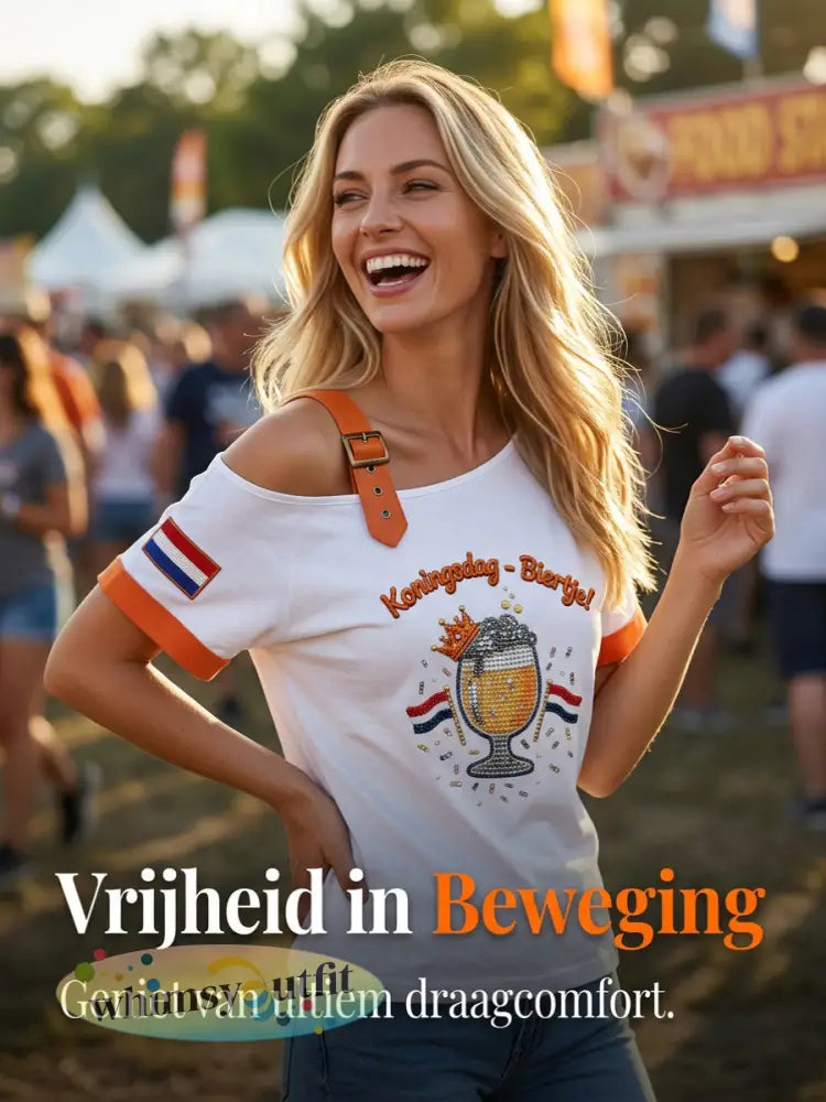 Dames Vintage Nederlandse Koningsdag Bier Casual T-shirt