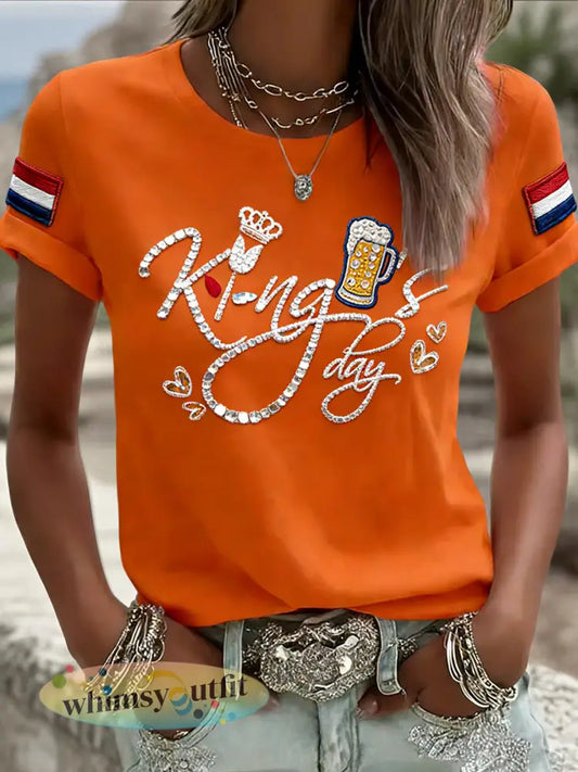 Dames vintage Nederlandse Koningsdag casual T-shirt - Sinaasappel / S