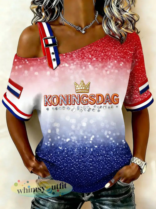Dames vintage Nederlandse koningsdag gradiënt-Dye off-shoulder top - Veelkleurig / S