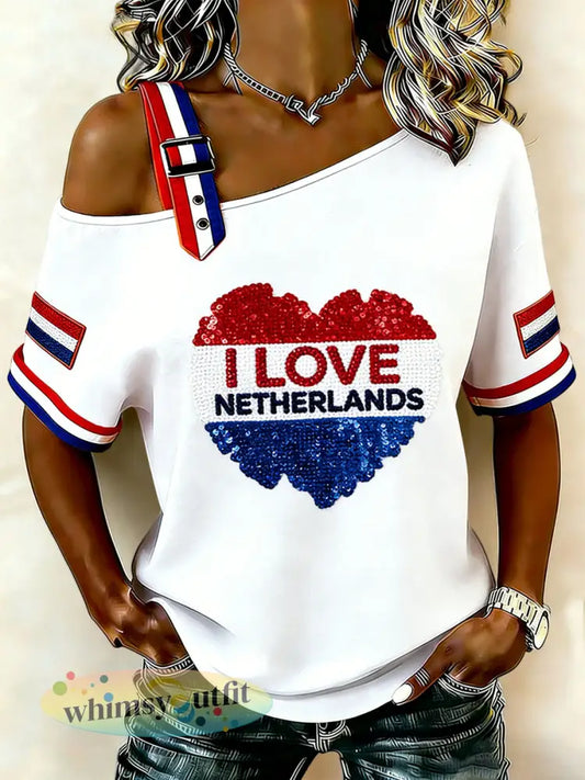 Dames Vintage Nederlandse Koningsdag Patriot Casual T-shirt - Wit / S