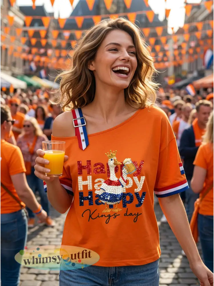 Dames Vintage Nederlandse Koningsdag Viering Casual T-shirt