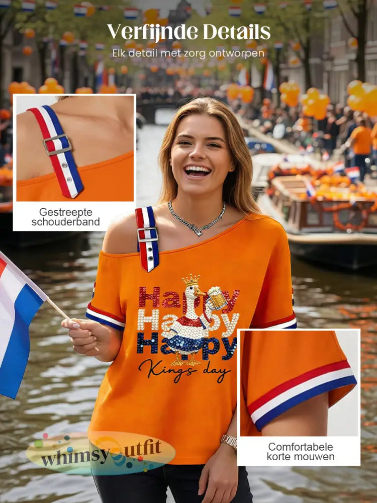Dames Vintage Nederlandse Koningsdag Viering Casual T-shirt