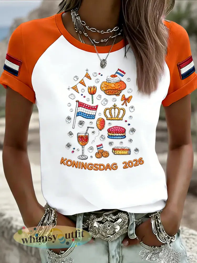 Dames vintage Nederlandse Koningsdag-viering casual T-shirt - Sinaasappel / S
