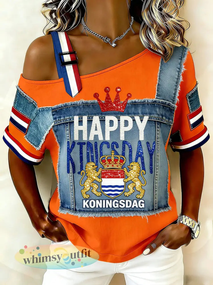 Dames vintage off-shoulder top voor de Nederlandse Koningsdag-viering - A / S