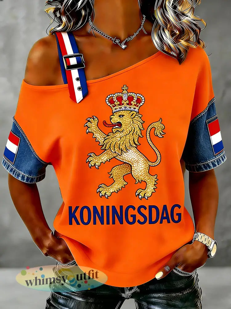 Dames vintage off-shoulder top voor de Nederlandse Koningsdag-viering - A / S