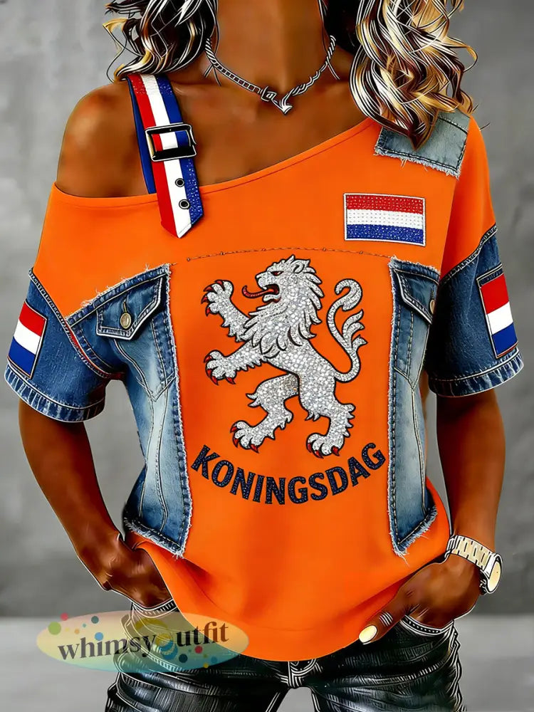 Dames vintage off-shoulder top voor Nederlandse koningsdagvieringen - A / S