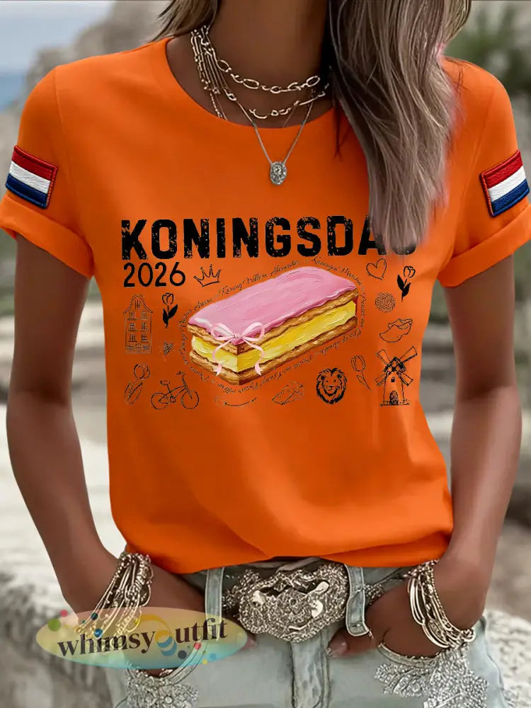 Dames Vintage Oranje Nederlandse Koningsdag Casual T-shirt - Sinaasappel / S