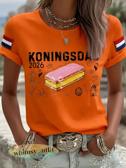 Dames Vintage Oranje Nederlandse Koningsdag Casual T-shirt - Sinaasappel / S