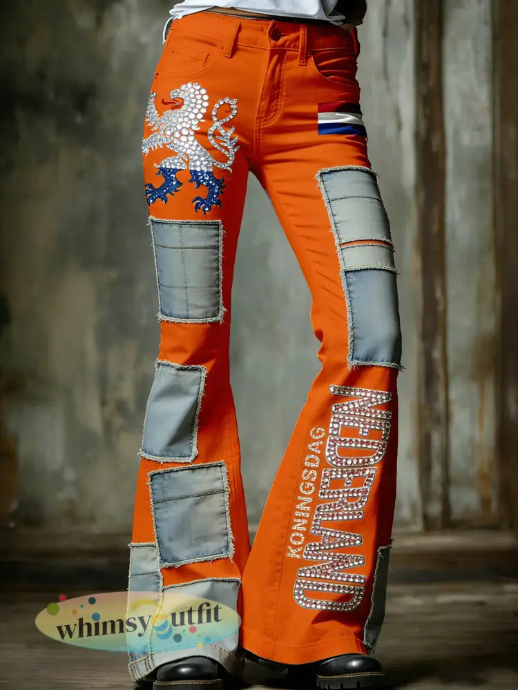 Dames vintage uitlopende broek voor Nederlandse koningsdagvieringen - A / S