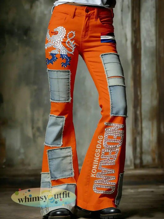 Dames vintage uitlopende broek voor Nederlandse koningsdagvieringen - A / S
