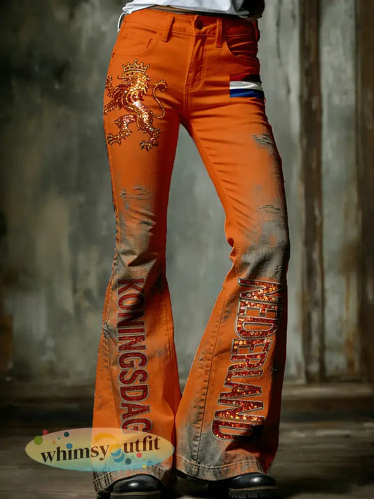Dames vintage uitlopende broek voor Nederlandse koningsdagvieringen - A / S