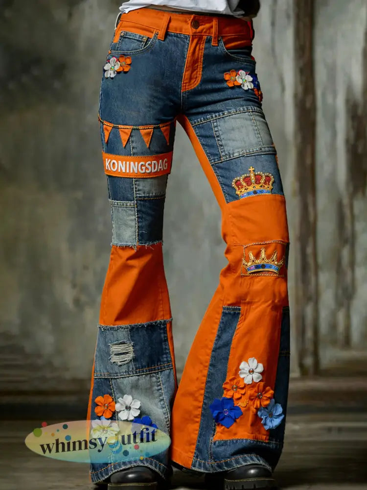 Dames vintage uitlopende broek voor Nederlandse koningsdagvieringen - A / S