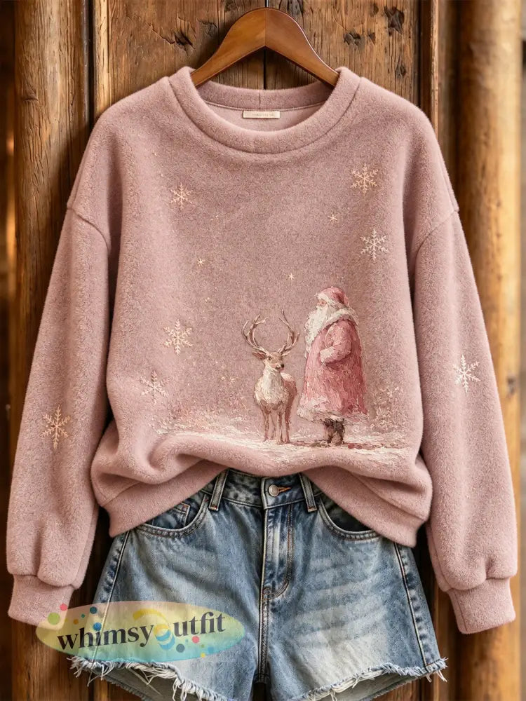 Dames winter sweatshirt van flanel met kerstmanspatroon casual stijl - Roze / S