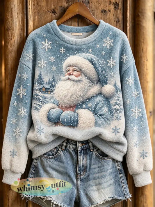 Dames wintertrui met kerstmankledingpatroon casual flanellen sweater - Lichtblauw / S