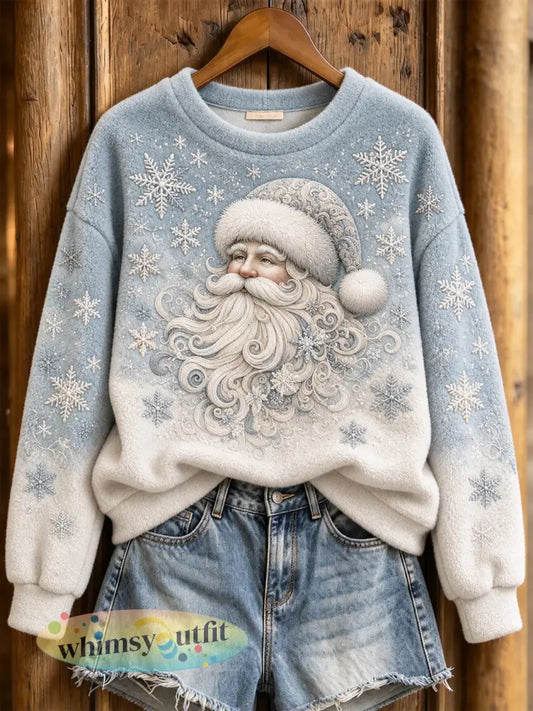 Dames wintertrui met kerstmankledingpatroon casual flanellen sweater - Lichtblauw / S