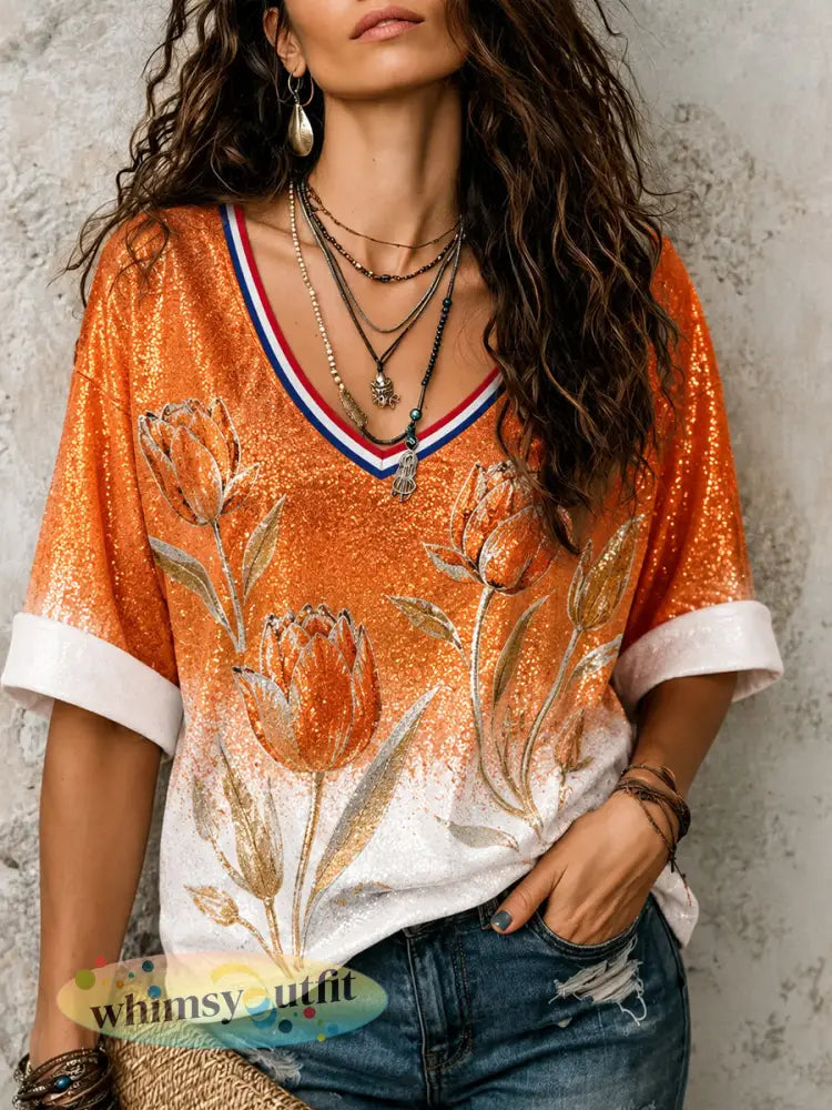 Damesblouse met bloemenprint en V-hals - A / S
