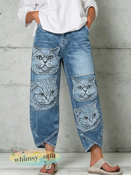 Damesbroek met dierenartprint - Blauw / S