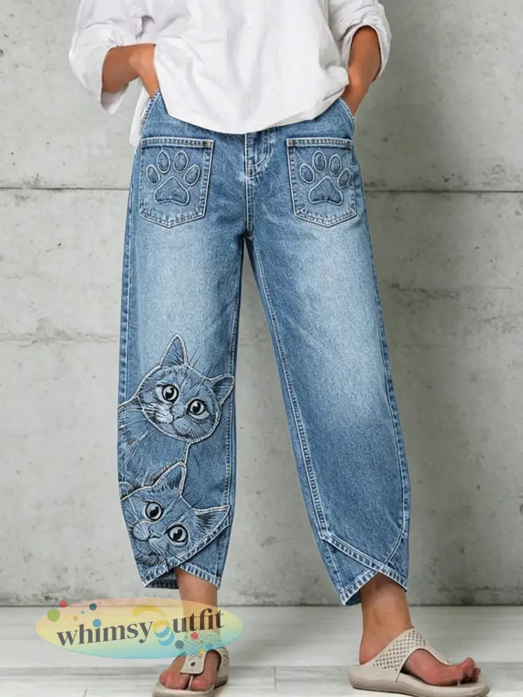 Damesbroek met dierenartprint - Blauw / S