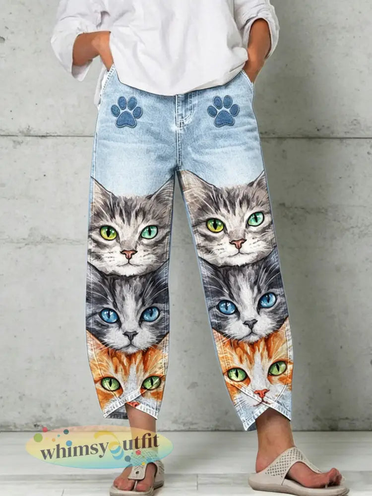 Damesbroek met dierenartprint - Blauw / S