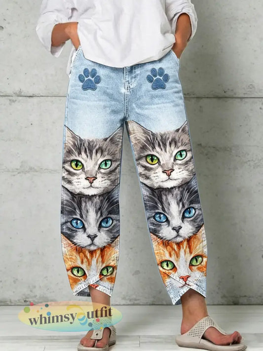 Damesbroek met dierenartprint - Blauw / S