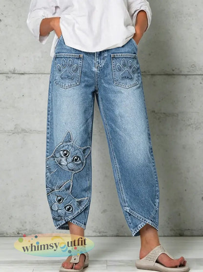 Damesbroek met dierenartprint - Blauw / S