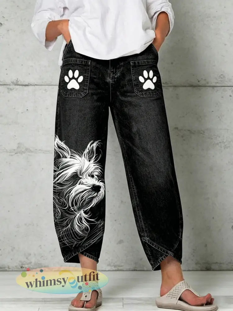 Damesbroek met dierenartprint - Zwart / S