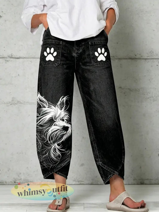 Damesbroek met dierenartprint - Zwart / S