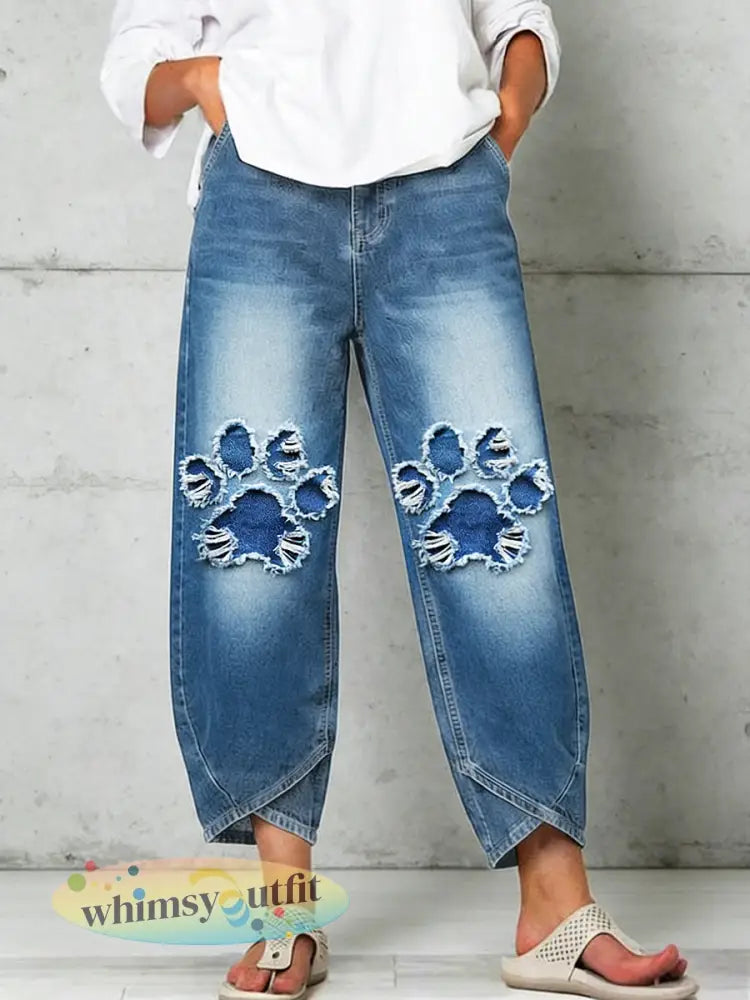 Damesbroek met dierenkunst - Blauw / S