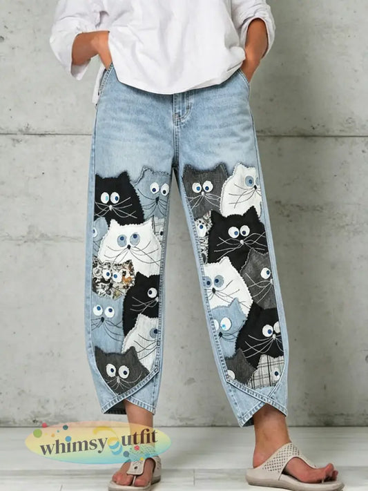 Damesbroek met dierenkunst - Blauw / S