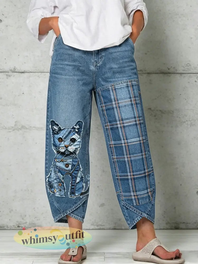 Damesbroek met dierenprint - Blauw / S