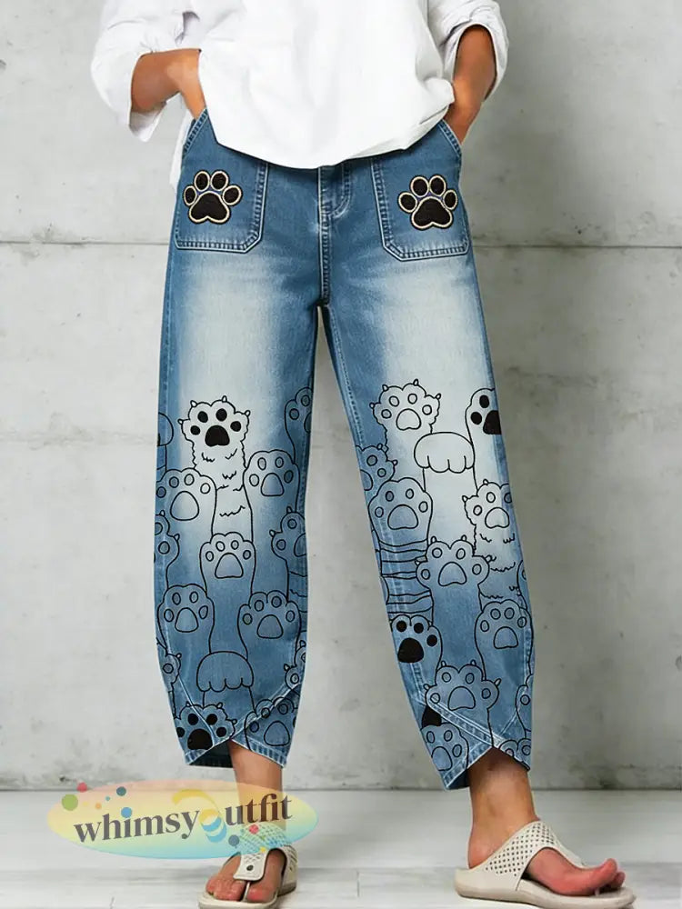 Damesbroek met dierenprint - Blauw / S