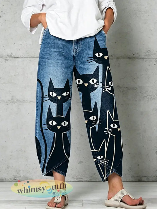 Damesbroek met dierenprint - Blauw / S