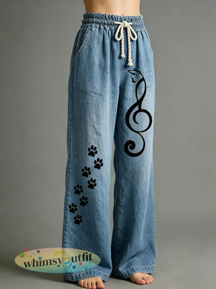 Damesbroek met dierenprint - Blauw / S