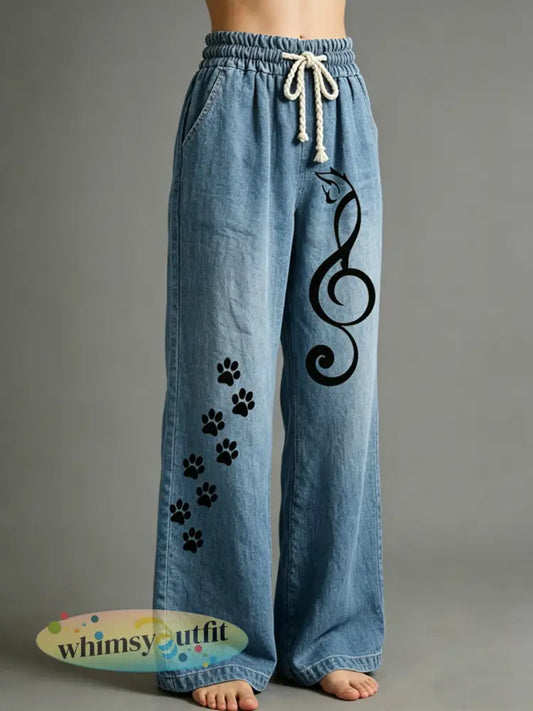 Damesbroek met dierenprint - Blauw / S
