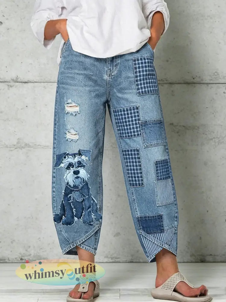Damesbroek met dierenprint - Blauw / S