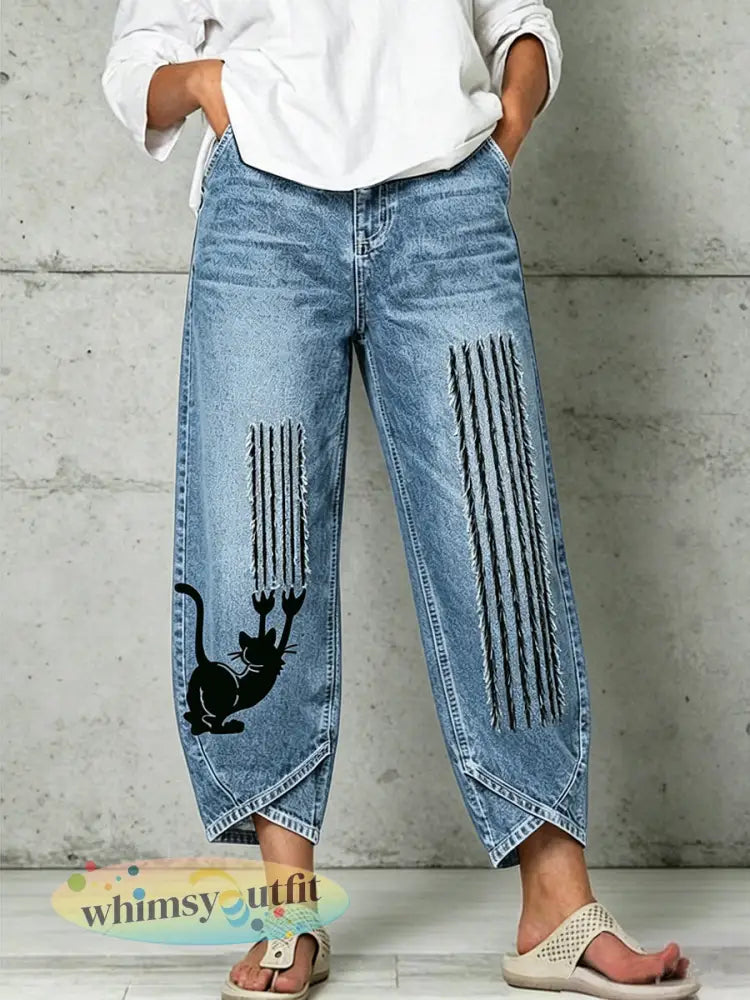 Damesbroek met dierenprint - Blauw / S