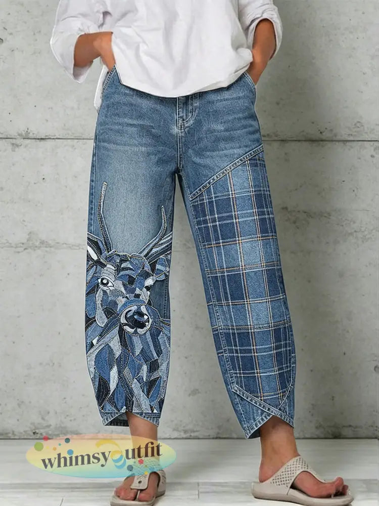 Damesbroek met dierenprint - Blauw / S