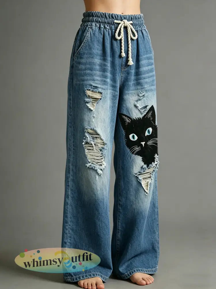 Damesbroek met dierenprint - Blauw / S